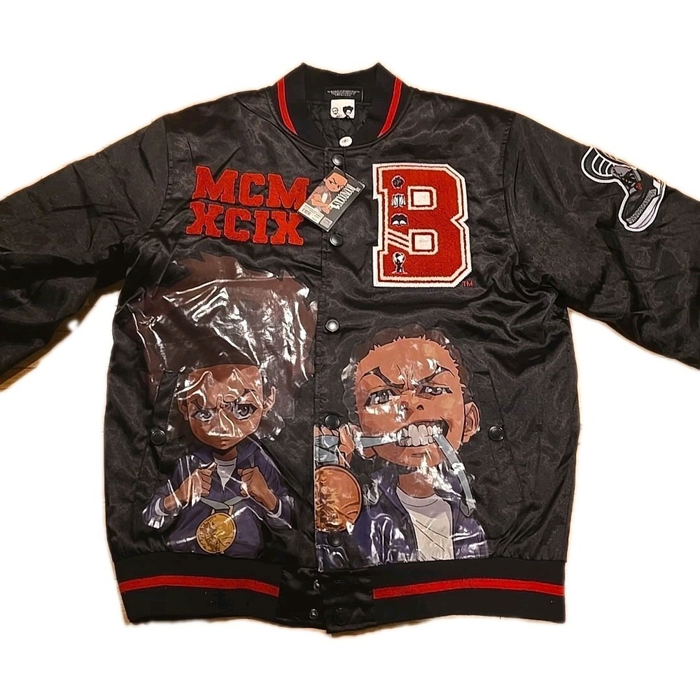 The Boondocks Olympians Black Varsity Satin Jacket Size Large